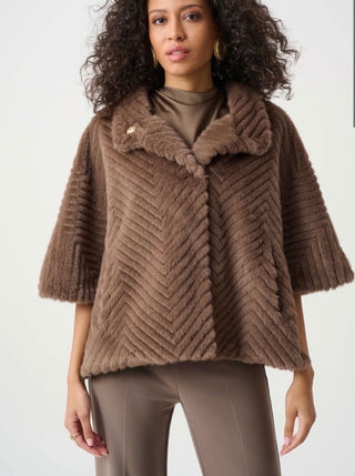 Chevron Faux Fur Cape Jacket