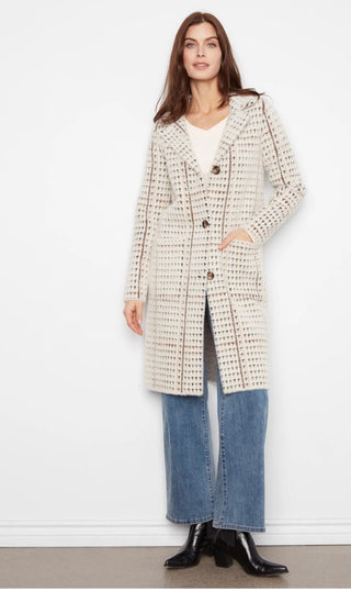 Soft Plaid Notch-Collar Coat