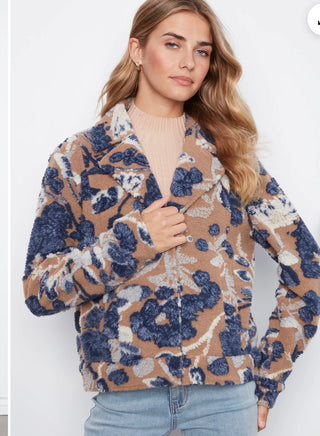 Charlie B Artistic Print Jacket in Blue & Beige