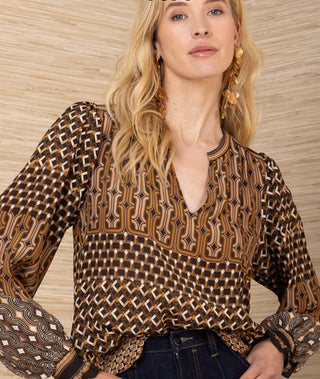 Hale Bob Retro Geo Print Silk Top
