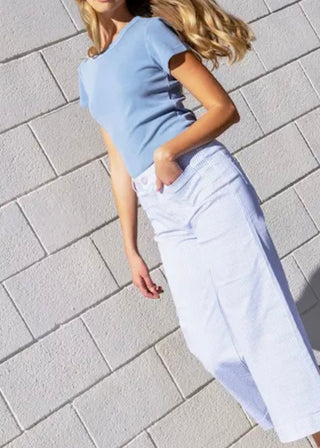 Stripe Wide Leg Denim Jeans – Soft Stretch Perfect Fit