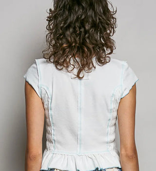 Gathered hem smoking and contrast stitching