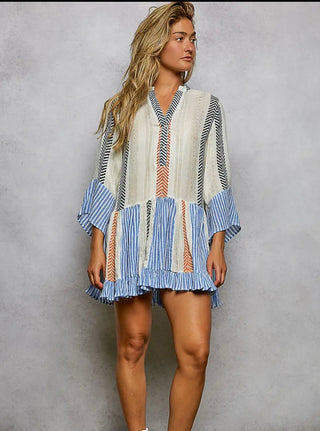 Printed woven cotton embroidered dress