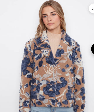 Charlie B Artistic Print Jacket in Blue & Beige