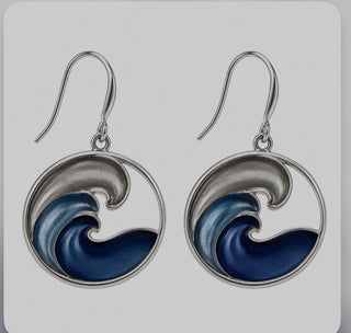 Blue Enamel Wave Drop Earrings