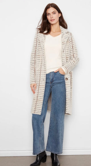 Soft Plaid Notch-Collar Coat