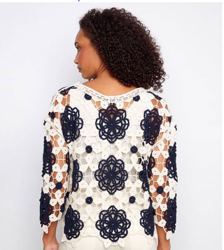 Cotton Crochet Flower Top -Navy Charlie B