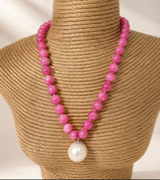 Pink Gemstone Necklace with Luminous Cultured Pearl