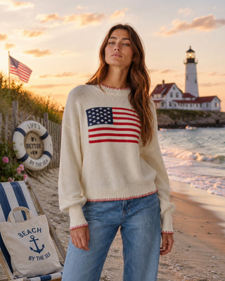 Cream American Flag Sweater