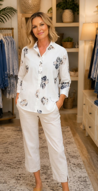 Habitat water color linen cotton blend top