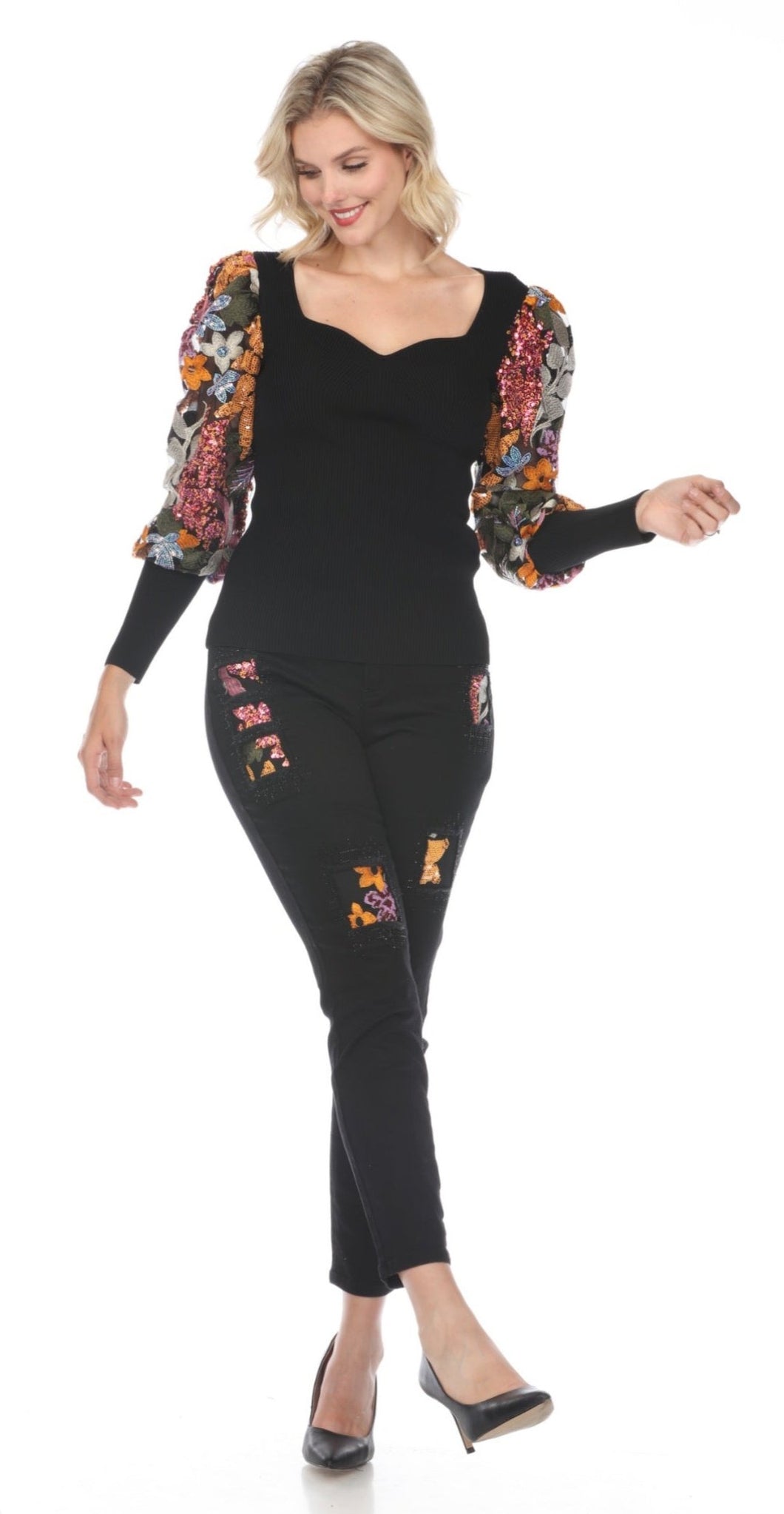 Embroidered Sleeve Top