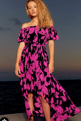 Romantic Floral Pleated High Low Maxi Dress