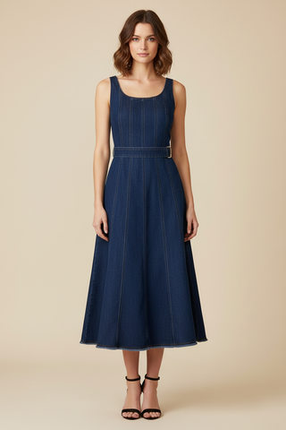 Denim Elevated Designer Dress with Back Zipper