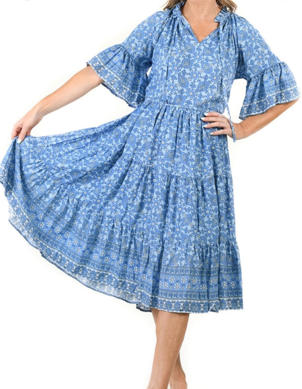 Blue Flower Print Dress