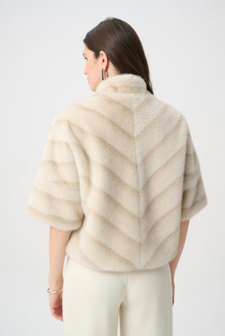 Chevron faux fur jacket in ivory, back view