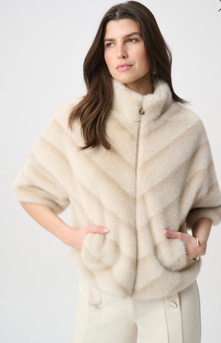 Chevron faux fur jacket in ivory with pockets