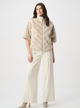Chevron faux fur jacket in ivory, front view