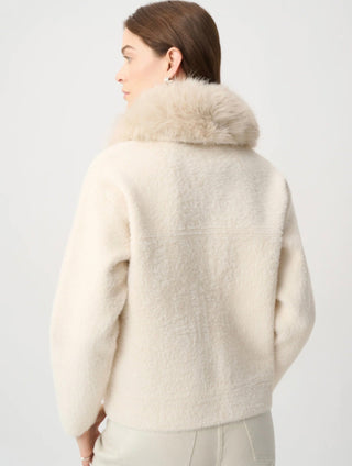 Faux fur collar zip jacket in birch, back view
