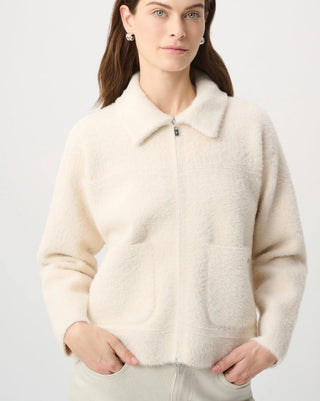 Zip jacket in birch worn without the faux fur collar