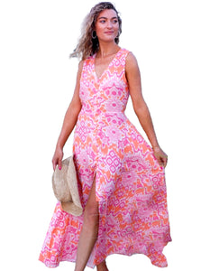 Pink Floral Sleeveless Dress
