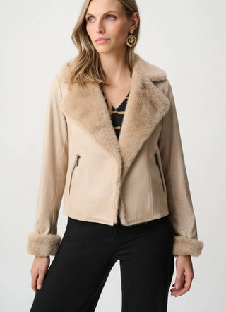 Joseph RibkoffJoseph Ribkoff Foiled Faux Suede Fur Collar Jacket