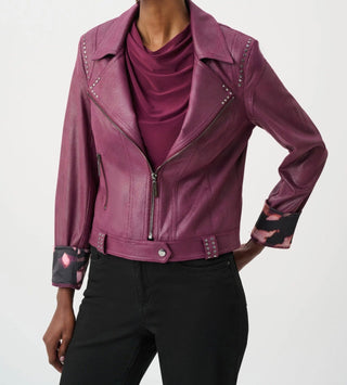 Joseph RibkoffPlum Studded Moto Jacket With Cuffs