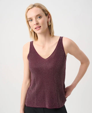 Rhinestone metallic knit tank in burgundy