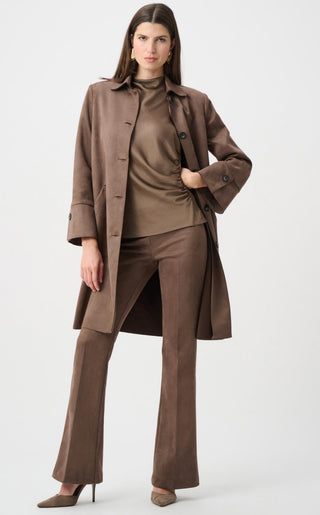 Chocolate Scuba Suede Straight Coat - front view - Pooja Boutique