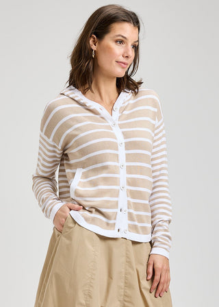 Women's striped hooded knit sweater